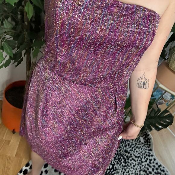 Topshop Strapless Mini Sheath Dress Metallic Purple Size 12 - Picture 6 of 7